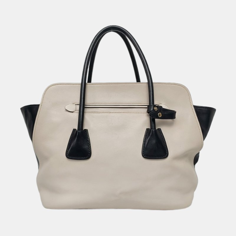 PRADA Canapa 白色牛皮單肩包手提包 銀色五金 可拆卸肩帶-4