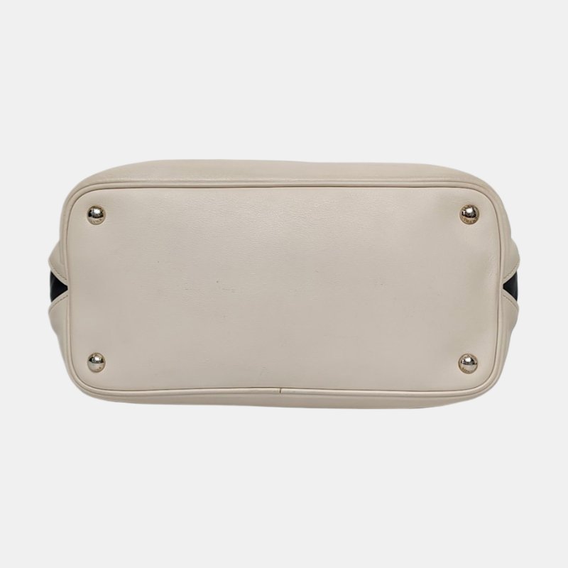 PRADA Canapa 白色牛皮單肩包手提包 銀色五金 可拆卸肩帶-5