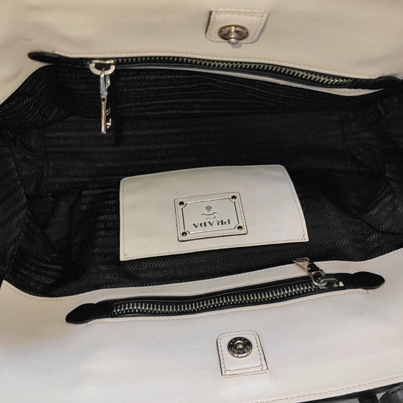 PRADA Canapa 白色牛皮單肩包手提包 銀色五金 可拆卸肩帶-6