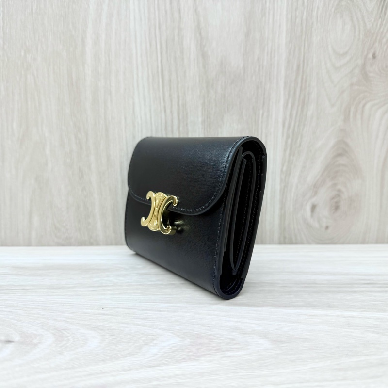 CELINE黑金牛皮凱旋門三折短夾10D783-2