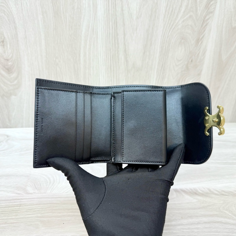 CELINE黑金牛皮凱旋門三折短夾10D783-8