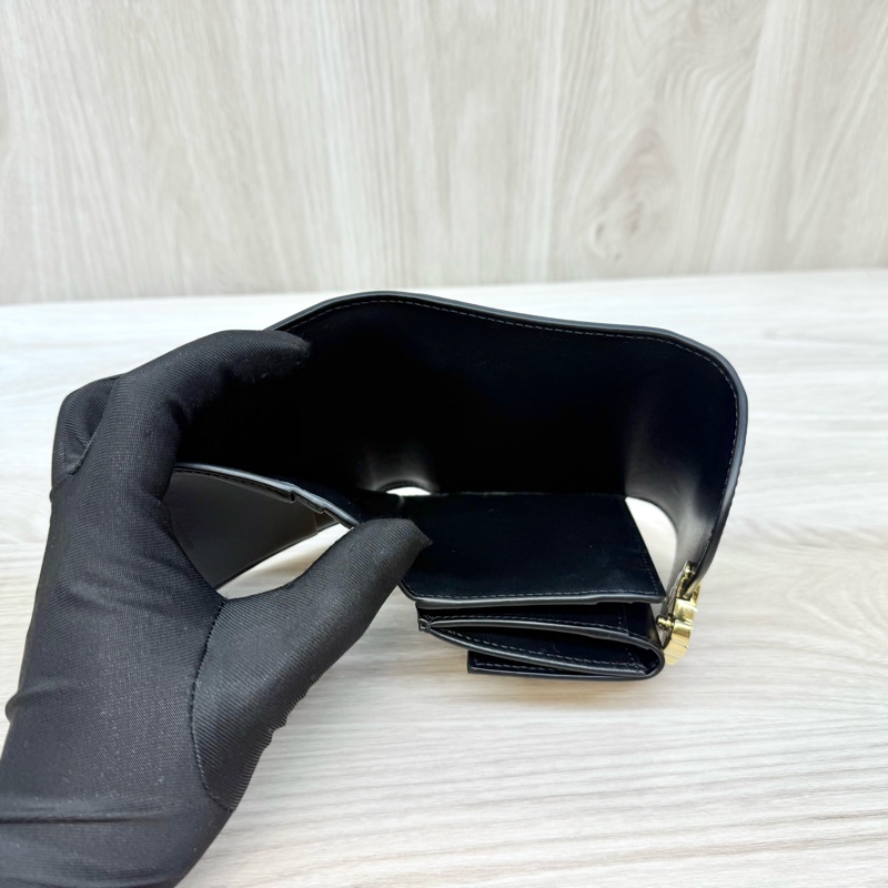 CELINE黑金牛皮凱旋門三折短夾10D783-11