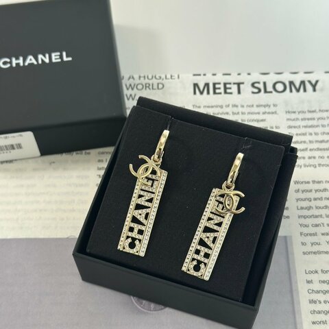 CHANEL 24C水鑽CHANEL雙C吊墜耳環