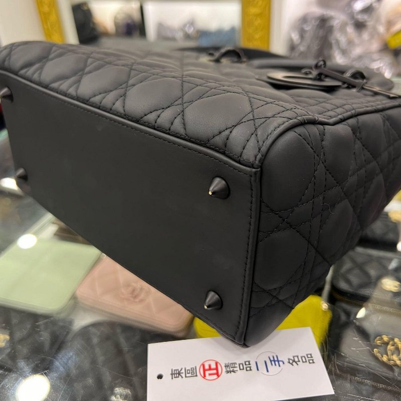 東區正精品㊣CHRISTIAN DIOR LADY 迪奧黑色全皮5格黑色吊飾黑釦拉鍊肩背包手提包黛妃包 RZ4990-5