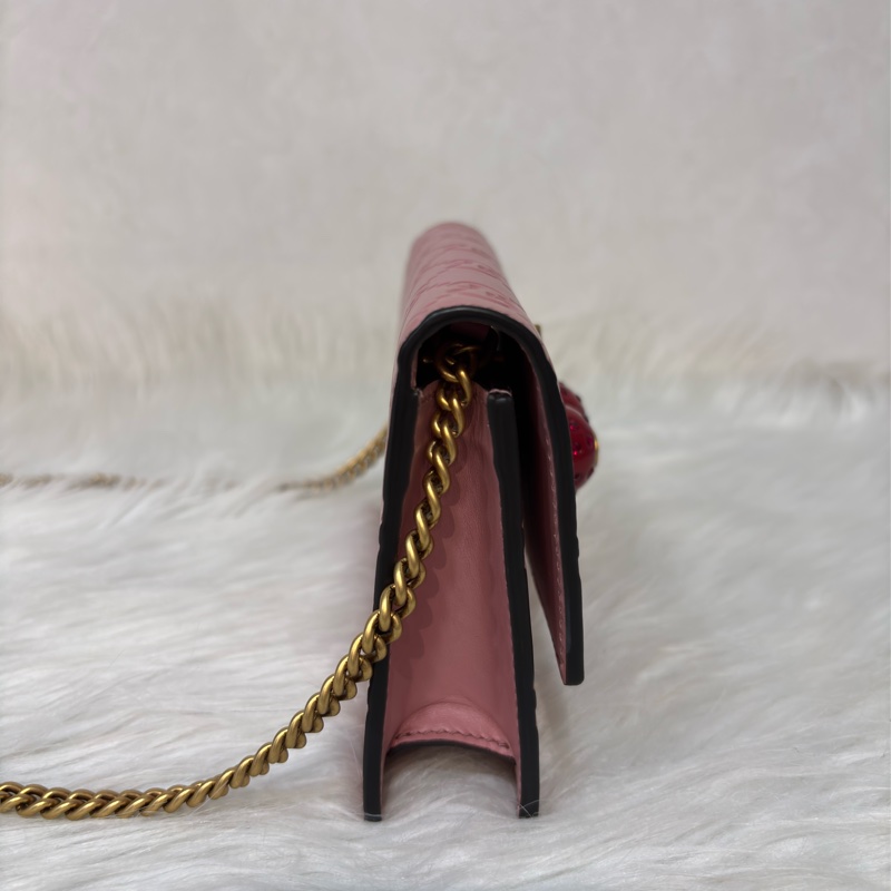 GUCCI 481291 GG Supreme WOC 立體水鑽櫻桃 粉紅色牛皮 肩背包斜背包小廢包手拿包 日本限定-1