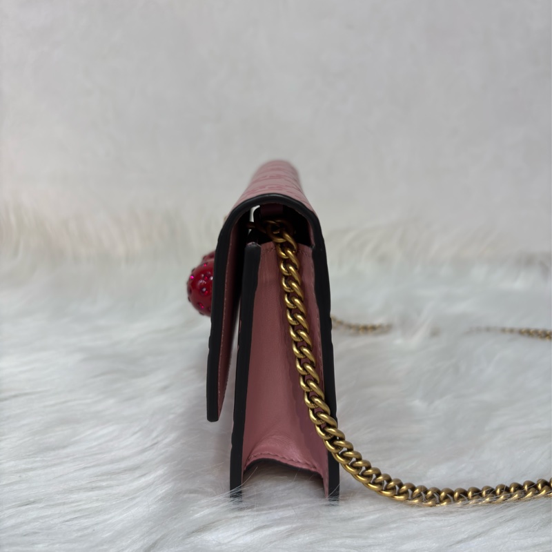 GUCCI 481291 GG Supreme WOC 立體水鑽櫻桃 粉紅色牛皮 肩背包斜背包小廢包手拿包 日本限定-4