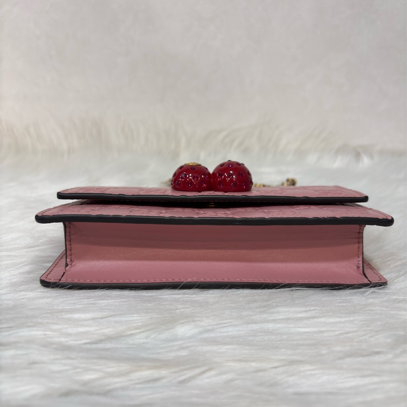 GUCCI 481291 GG Supreme WOC 立體水鑽櫻桃 粉紅色牛皮 肩背包斜背包小廢包手拿包 日本限定-6