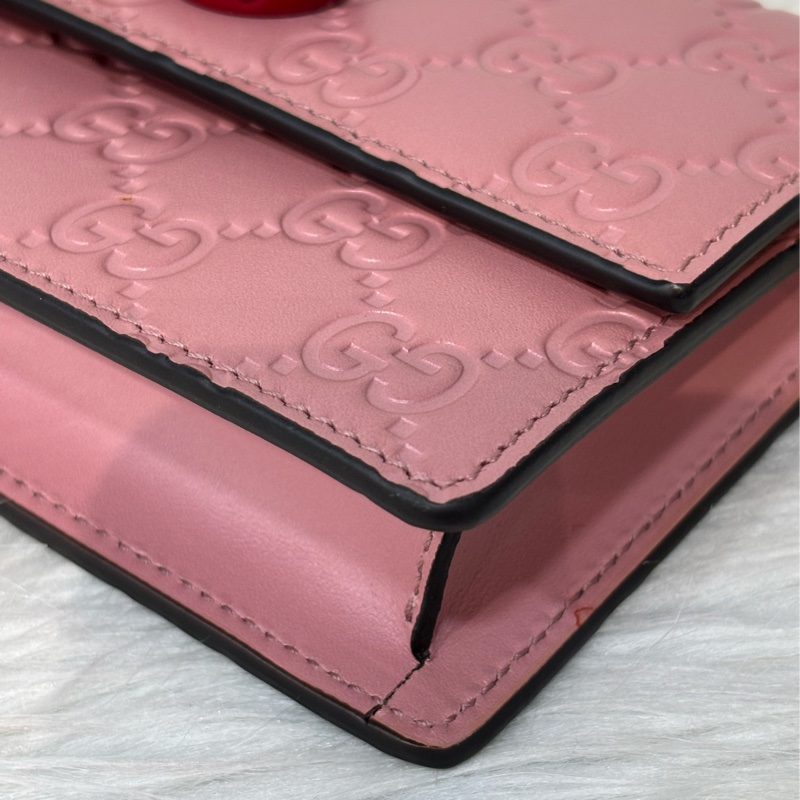 GUCCI 481291 GG Supreme WOC 立體水鑽櫻桃 粉紅色牛皮 肩背包斜背包小廢包手拿包 日本限定-8