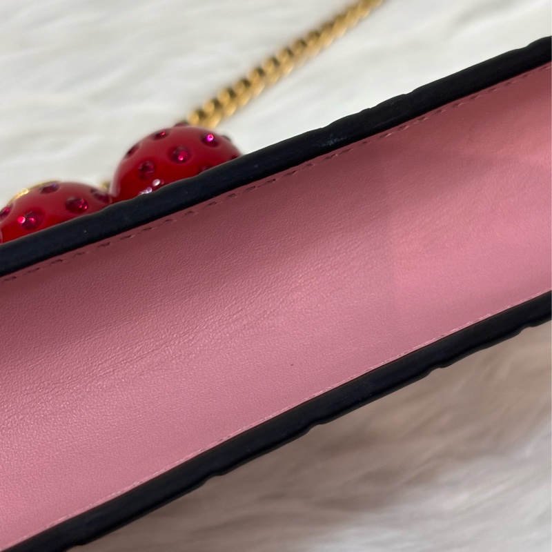 GUCCI 481291 GG Supreme WOC 立體水鑽櫻桃 粉紅色牛皮 肩背包斜背包小廢包手拿包 日本限定-11