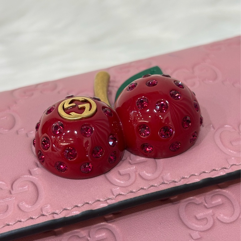 GUCCI 481291 GG Supreme WOC 立體水鑽櫻桃 粉紅色牛皮 肩背包斜背包小廢包手拿包 日本限定-15