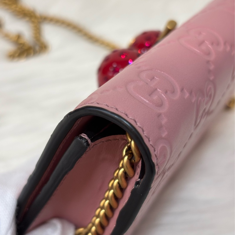 GUCCI 481291 GG Supreme WOC 立體水鑽櫻桃 粉紅色牛皮 肩背包斜背包小廢包手拿包 日本限定-18