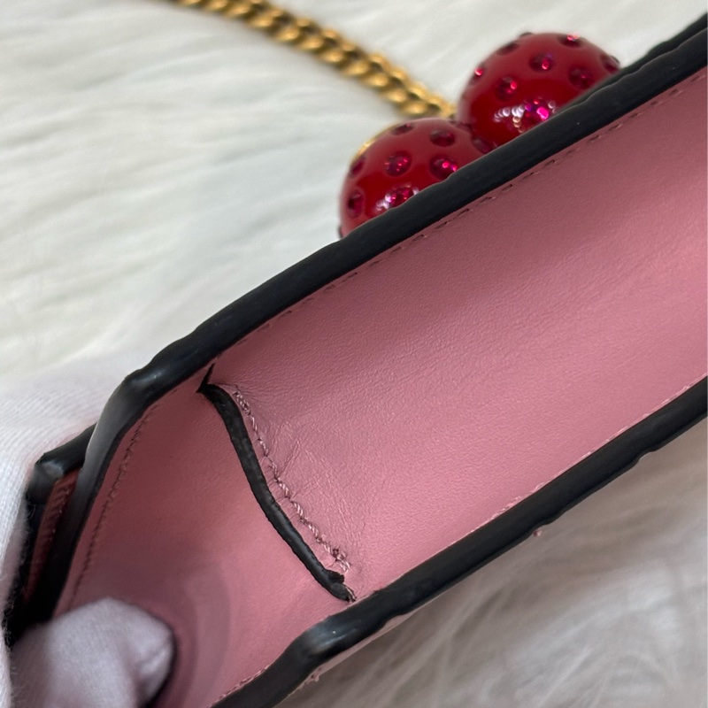 GUCCI 481291 GG Supreme WOC 立體水鑽櫻桃 粉紅色牛皮 肩背包斜背包小廢包手拿包 日本限定-38