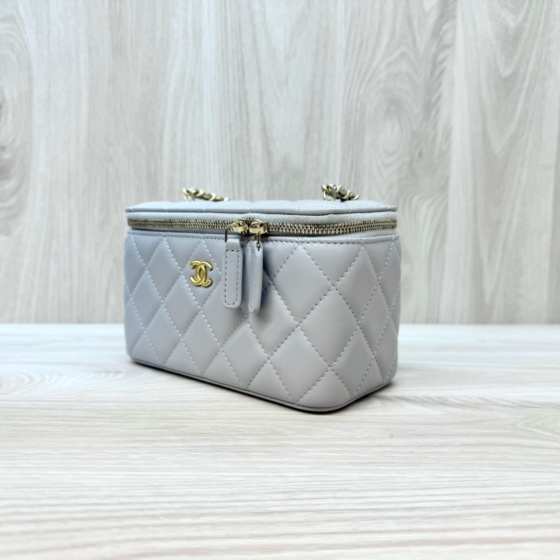 CHANEL灰色羊皮金球調節釦長盒子AP2303-2