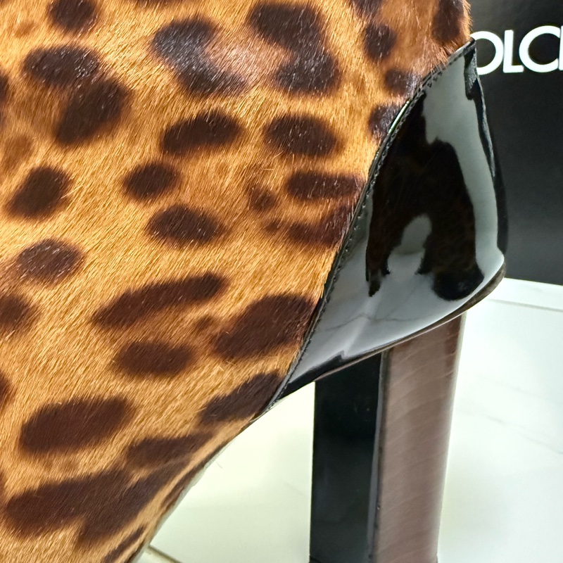 Dolce&Gabbana馬毛豹紋漆皮高跟中筒靴，尺寸39-4