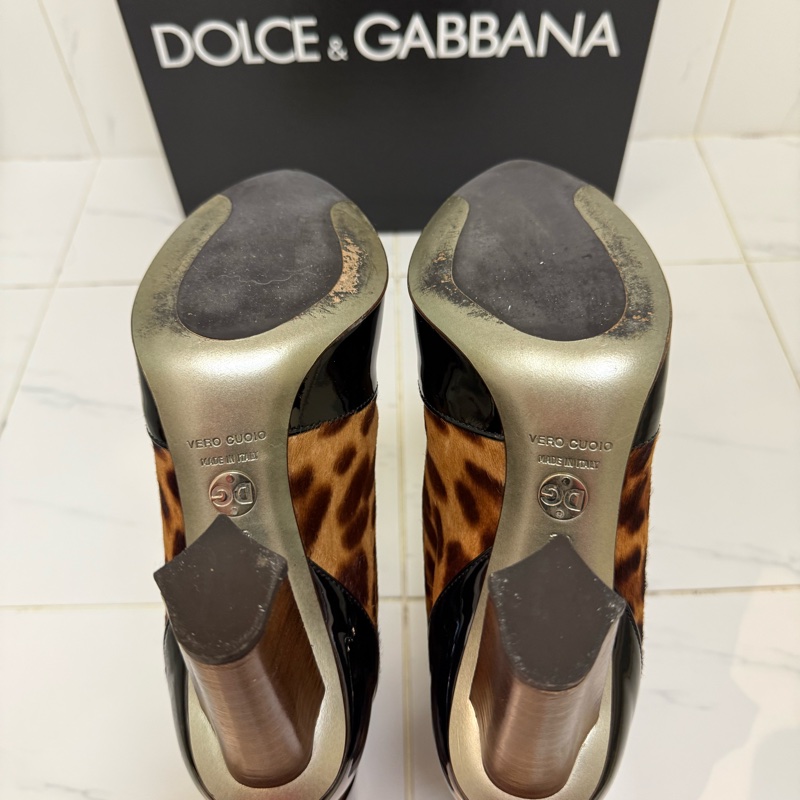 Dolce&Gabbana馬毛豹紋漆皮高跟中筒靴，尺寸39-6