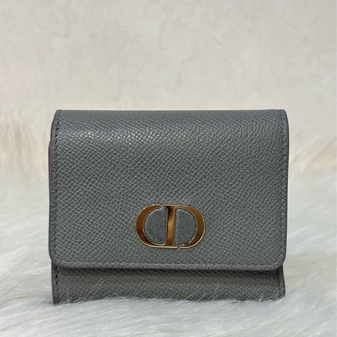 Dior S2057 LOTUS 30 MONTAIGNE CD 大象灰牛皮 金釦 短夾信用卡夾零錢包錢包