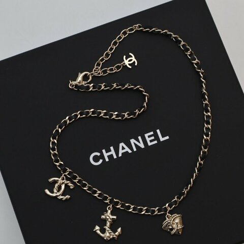 CHANEL 24B船錨吊墜皮穿鍊項鍊