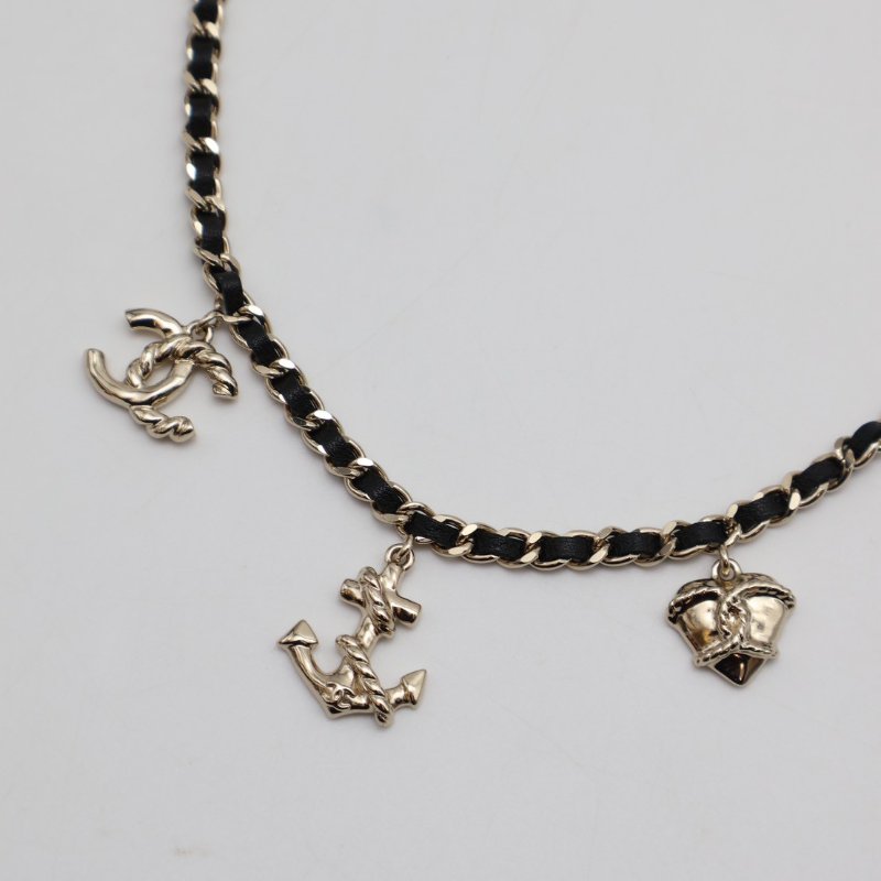 CHANEL 24B船錨吊墜皮穿鍊項鍊-4