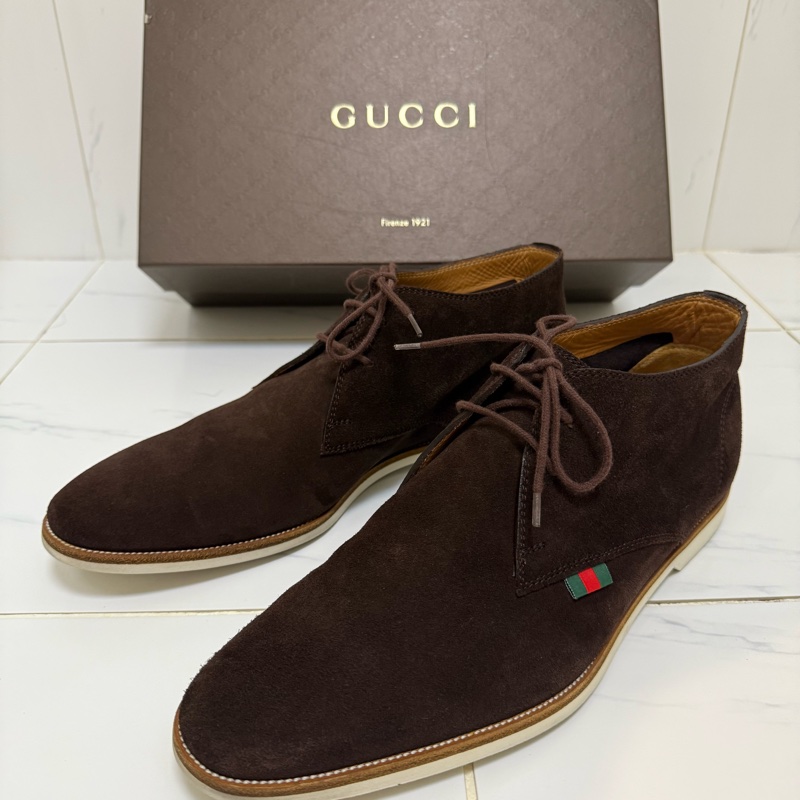 Gucci深咖麂皮綁帶休閒鞋，尺寸9.5-2