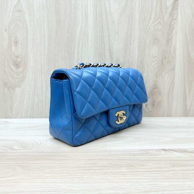 CHANEL藍色羊皮金釦CF20口蓋包/A69900-3