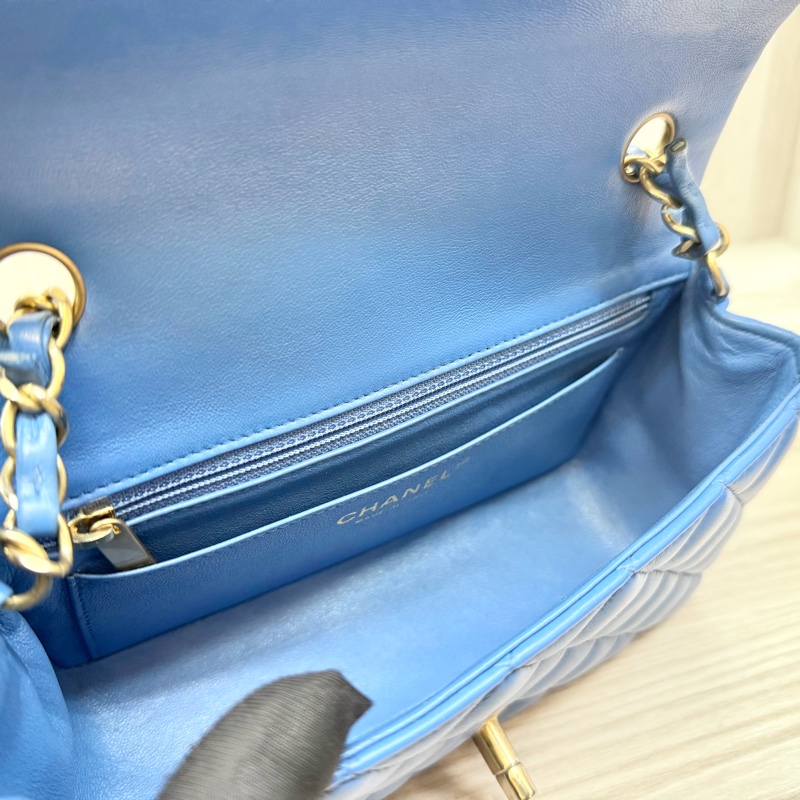 CHANEL藍色羊皮金釦CF20口蓋包/A69900-17