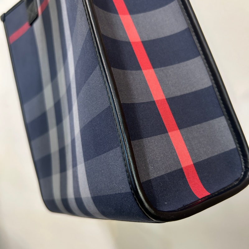 Burberry藍灰格帆布直立式斜背托特包-4