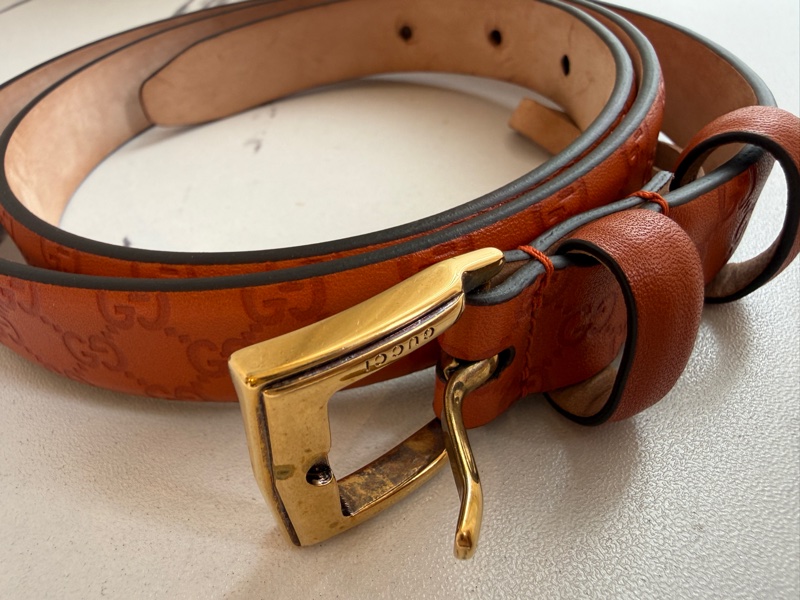Gucci橘色皮帶85‘’-8