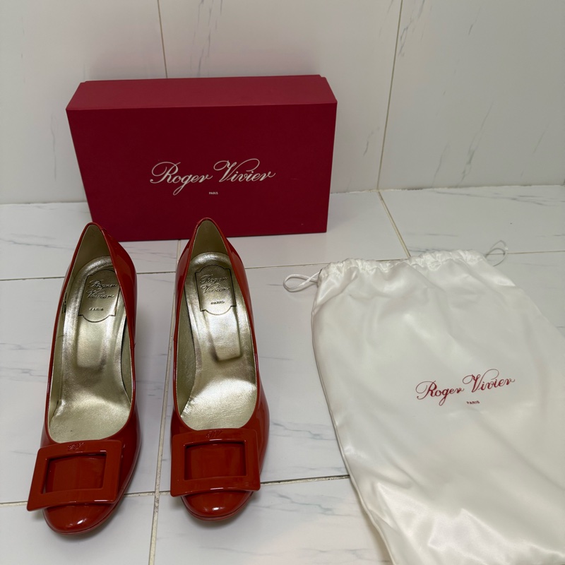 Roger Vivier橘紅漆皮高跟鞋，尺寸38.5-1