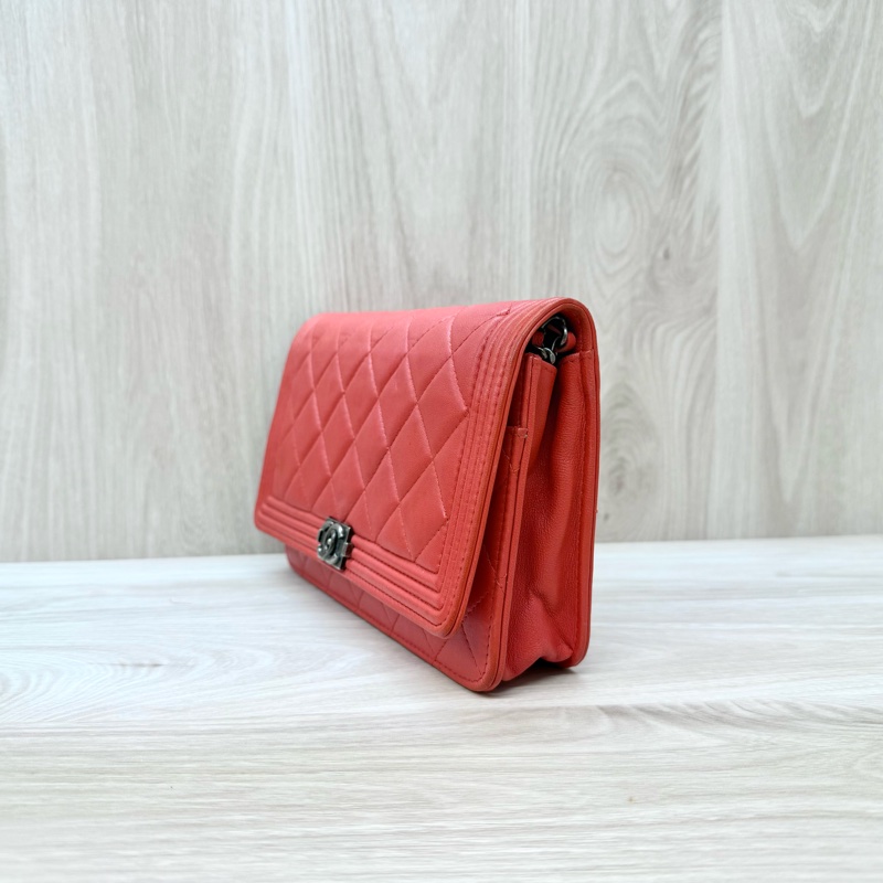 Chanel橘紅色羊皮BOY WOC斜背包/A80287-2