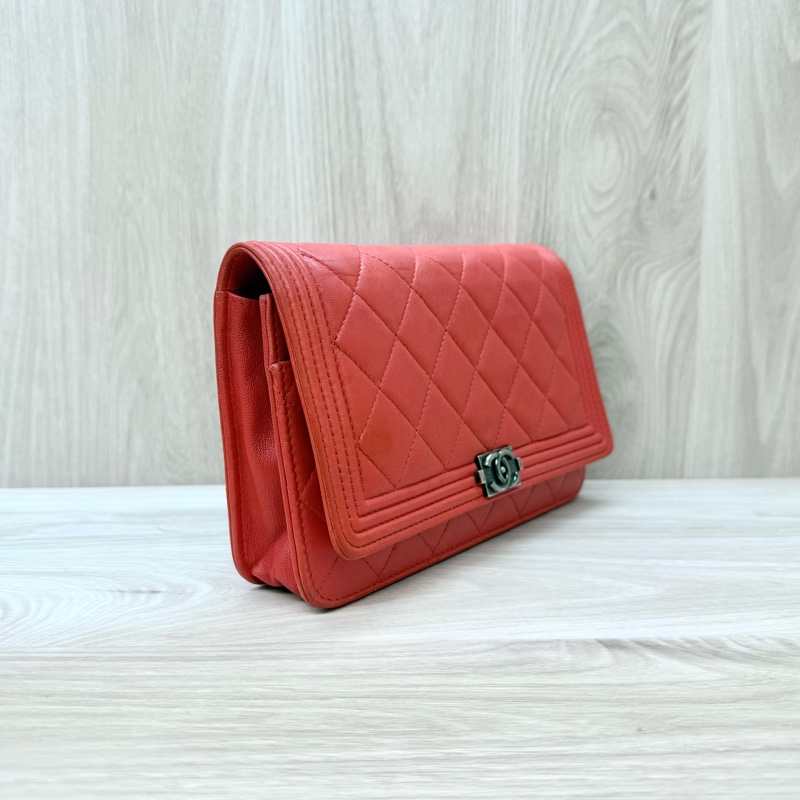 Chanel橘紅色羊皮BOY WOC斜背包/A80287-3