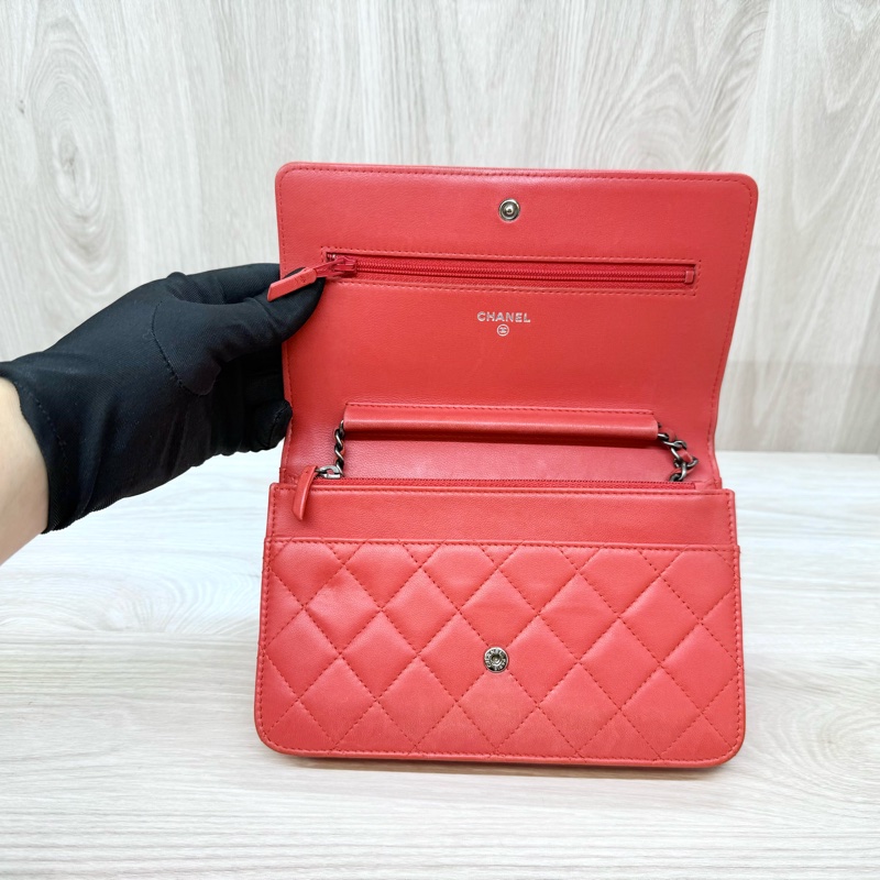 Chanel橘紅色羊皮BOY WOC斜背包/A80287-6