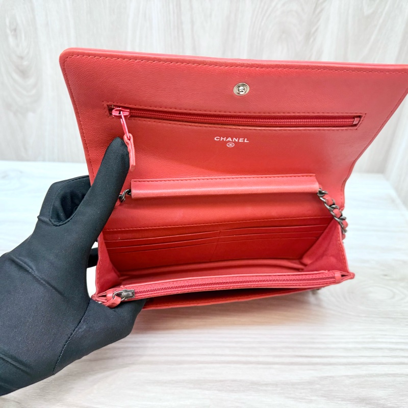 Chanel橘紅色羊皮BOY WOC斜背包/A80287-7