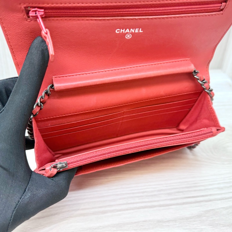 Chanel橘紅色羊皮BOY WOC斜背包/A80287-8