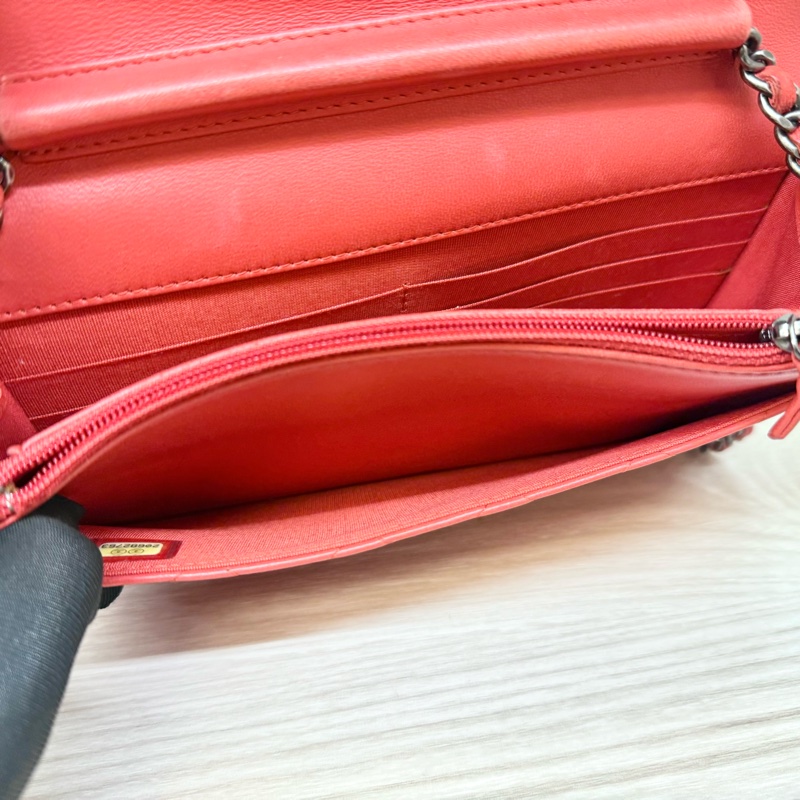 Chanel橘紅色羊皮BOY WOC斜背包/A80287-10