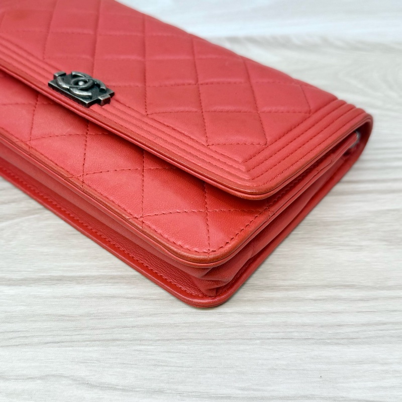 Chanel橘紅色羊皮BOY WOC斜背包/A80287-11