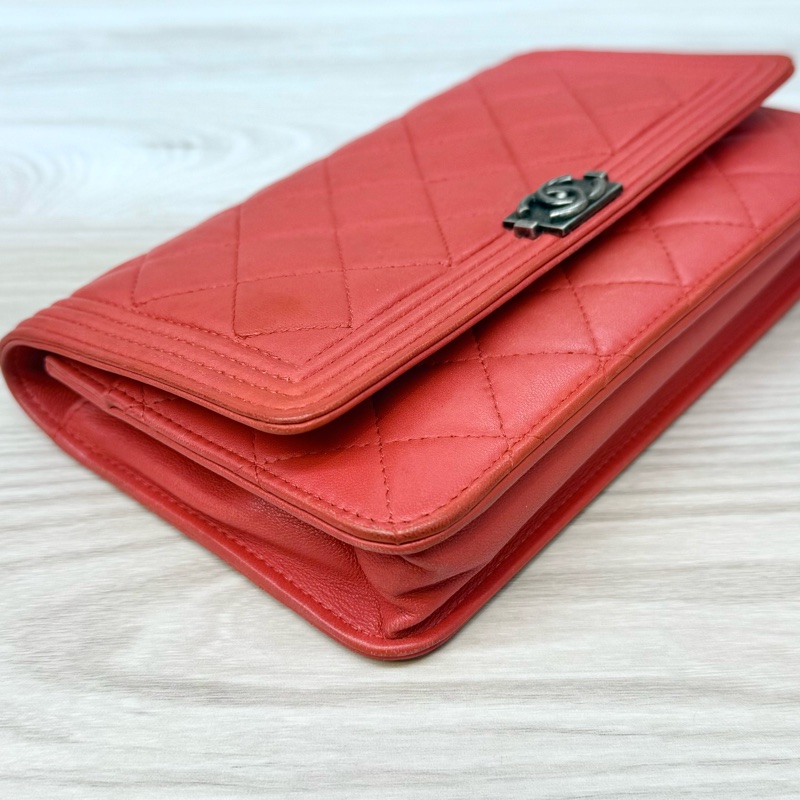 Chanel橘紅色羊皮BOY WOC斜背包/A80287-12