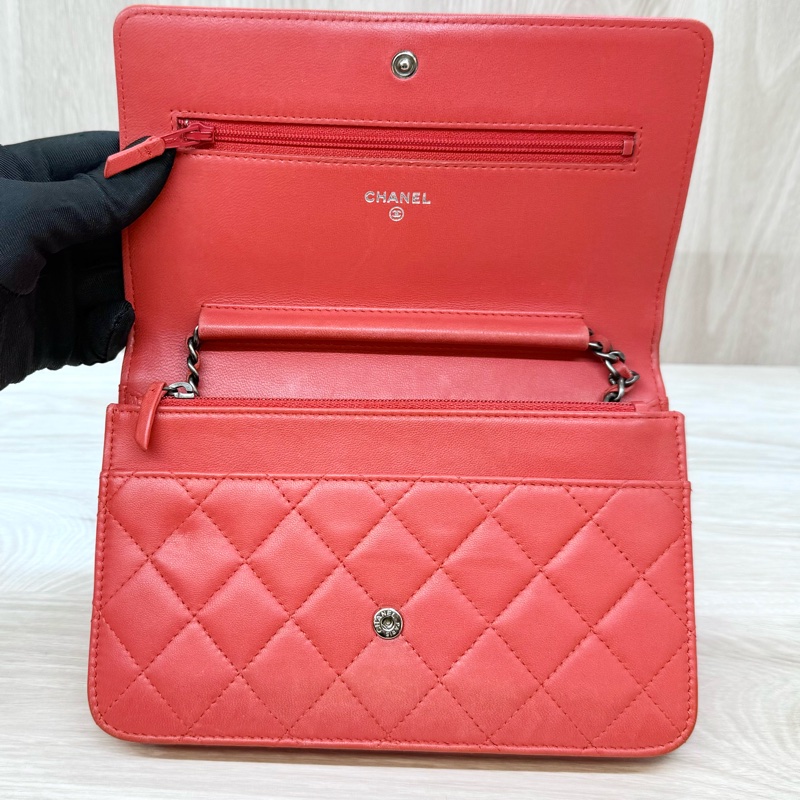 Chanel橘紅色羊皮BOY WOC斜背包/A80287-14