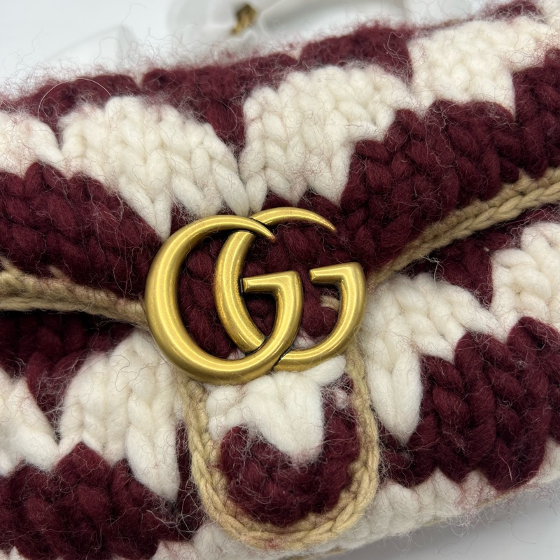 Gucci 古驰 GG Marmont 系列 金标Logo链条肩带千鸟格图案 羊毛 斜挎单肩包 小号-7