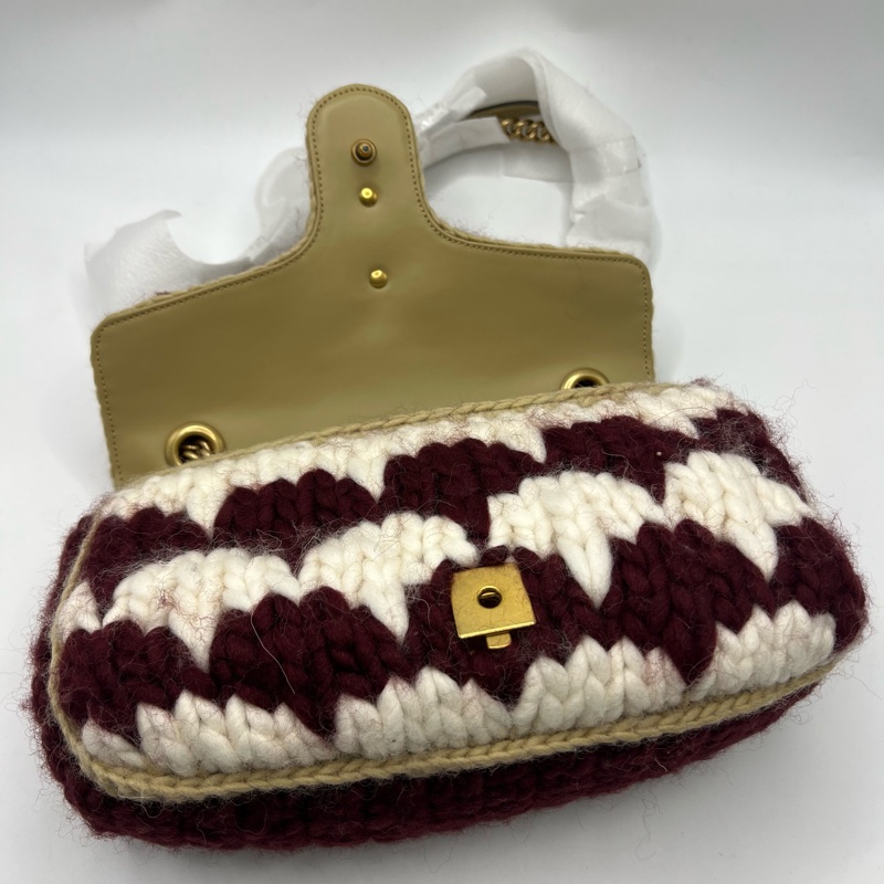 Gucci 古驰 GG Marmont 系列 金标Logo链条肩带千鸟格图案 羊毛 斜挎单肩包 小号-8