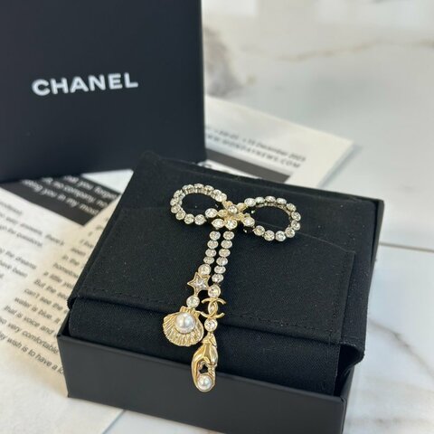 CHANEL 25C海洋元素水鑽蝴蝶結胸針