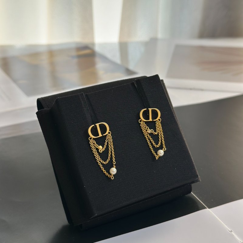 DIOR CD垂墜鍊耳環-0