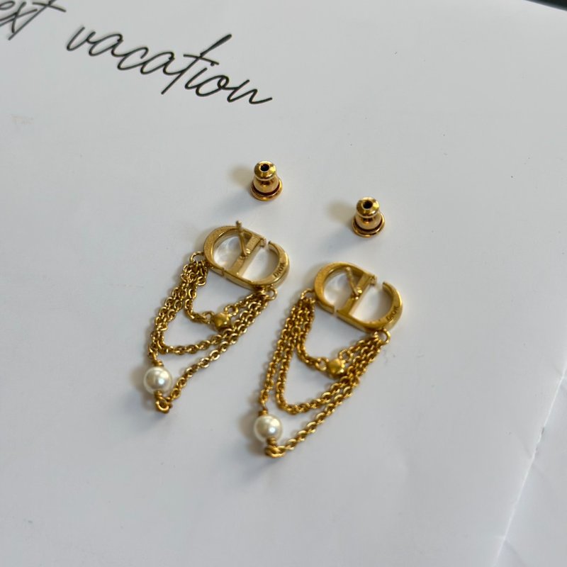 DIOR CD垂墜鍊耳環-3