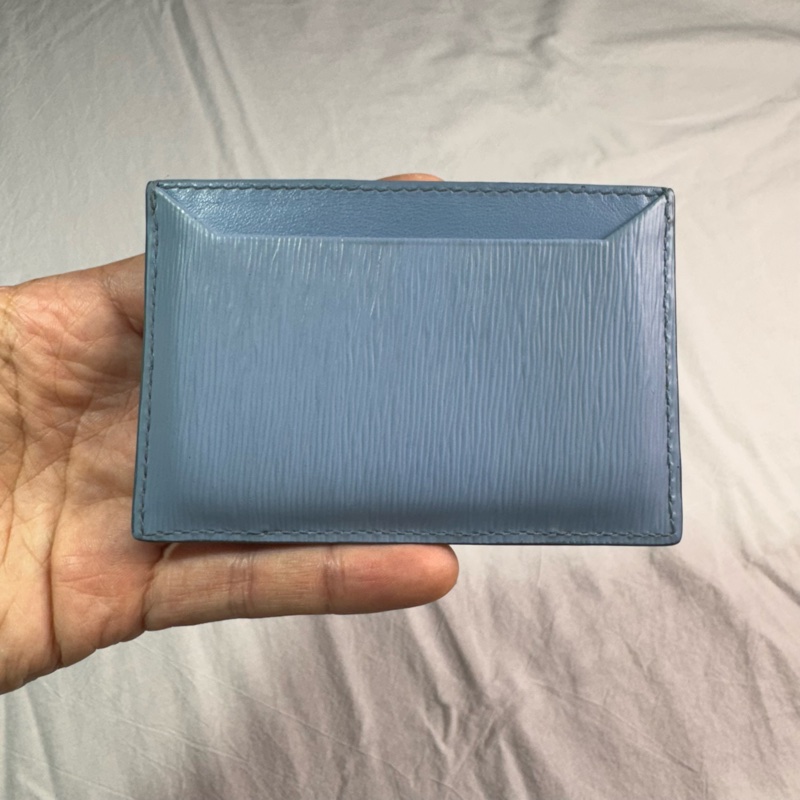 Prada 金色logo水波紋扁式名片夾卡夾 淺藍色-2