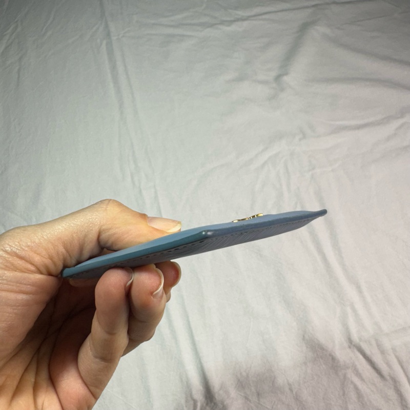 Prada 金色logo水波紋扁式名片夾卡夾 淺藍色-8