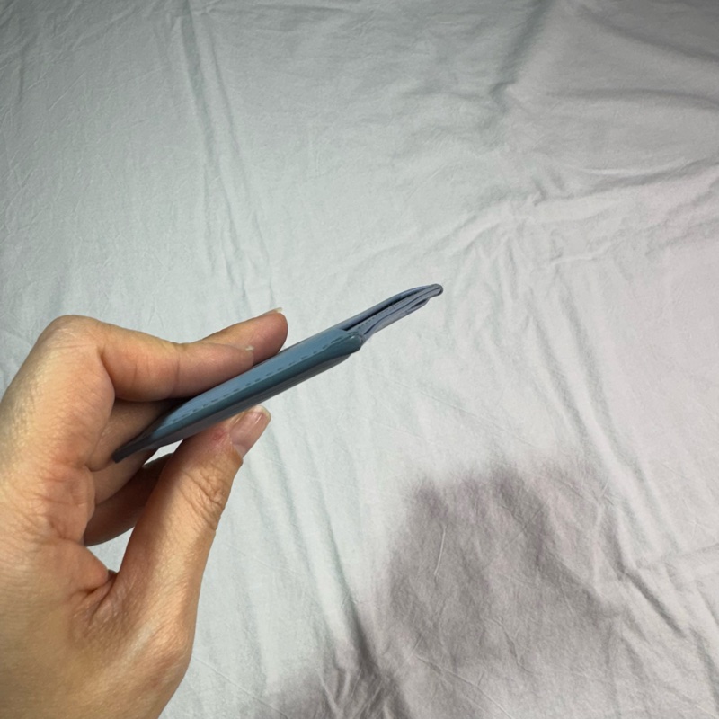 Prada 金色logo水波紋扁式名片夾卡夾 淺藍色-9