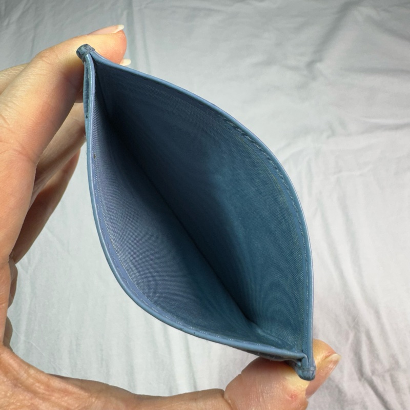 Prada 金色logo水波紋扁式名片夾卡夾 淺藍色-11