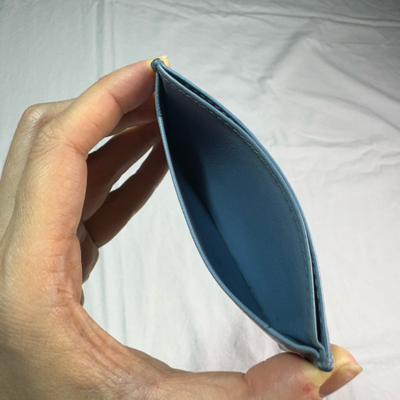 Prada 金色logo水波紋扁式名片夾卡夾 淺藍色-12