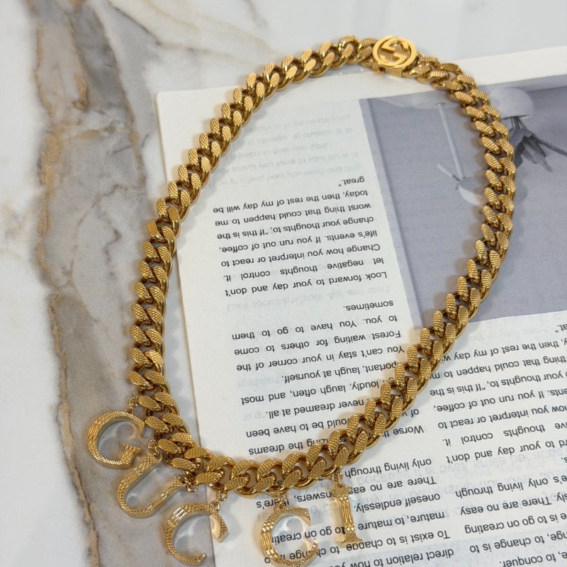 GUCCI 字母吊墜古巴頸鍊-3