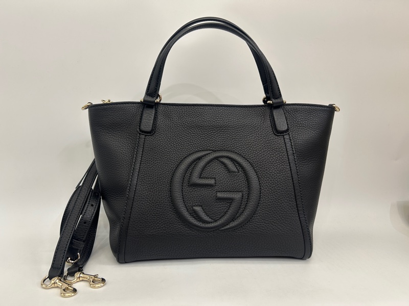 Gucci 黑粒面牛皮Soho tote流蘇手提斜背包-0