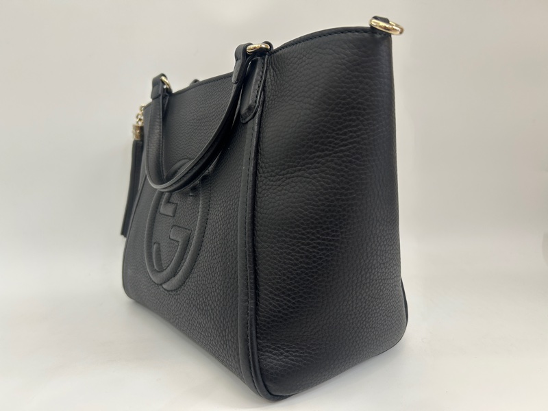 Gucci 黑粒面牛皮Soho tote流蘇手提斜背包-3